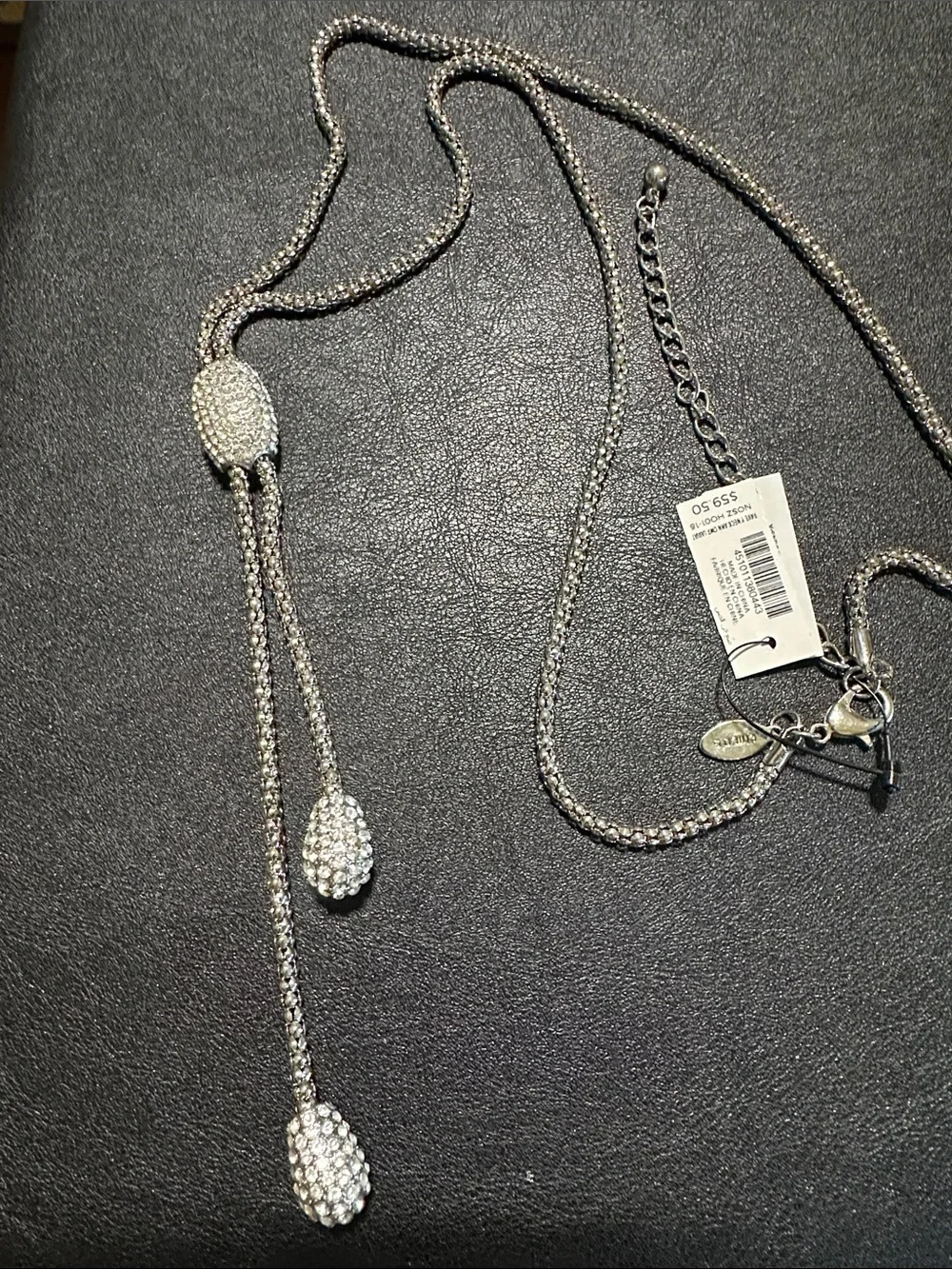 Chico’s Pave’ Crystal Pendant & Drops Silver Tone Y Lariat Necklace